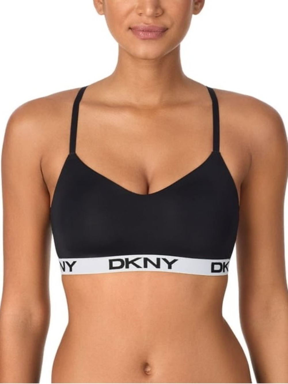 DKNY Black Logo Band Bralette Bra Size L Wireless Adjustable Straps DK7896P2